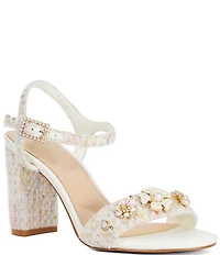 Dune London Mention Floral Embellished Fabric Ankle Strap High Heel Dress Sandals