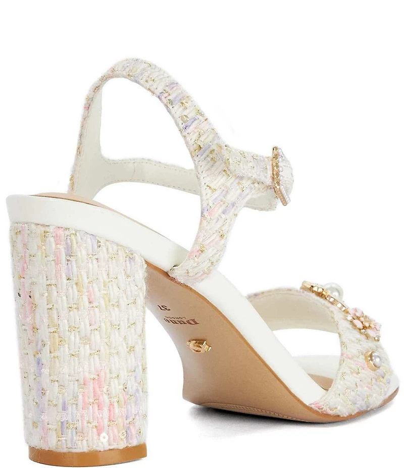 Dune London Mention Floral Embellished Fabric Ankle Strap High Heel Dress Sandals