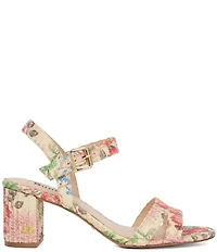 Dune London Merisa Floral Print Raffia Ankle Strap Block Heel Sandals