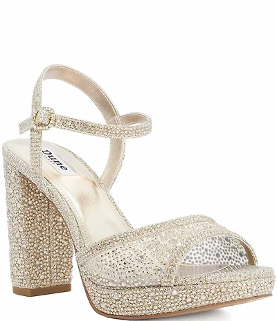 Dune London Mesmerizing Rhinestone Mesh Platform Block Heel Dress Sandals
