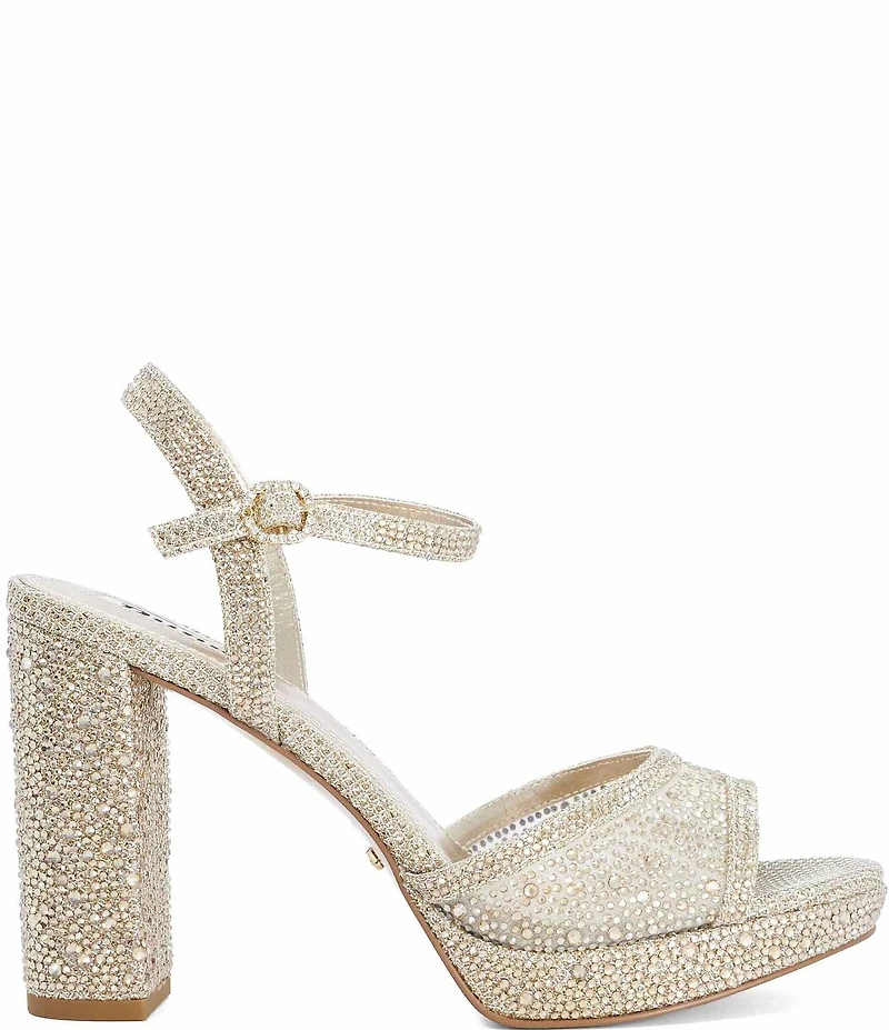 Dune London Mesmerizing Rhinestone Mesh Platform Block Heel Dress Sandals