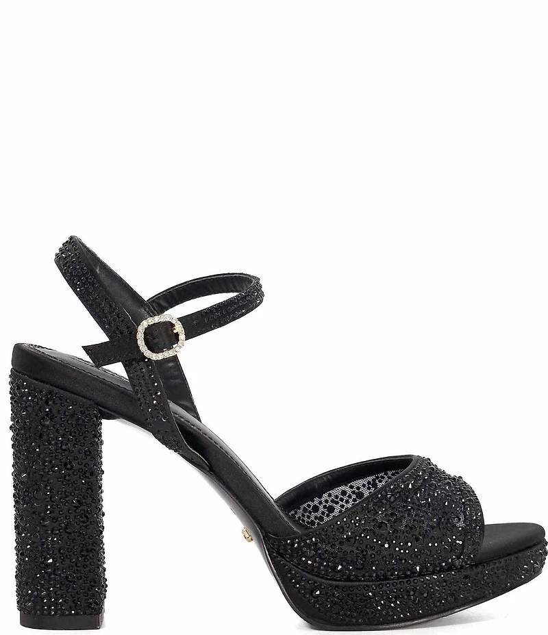 Dune London Mesmerizing Rhinestone Mesh Platform Block Heel Dress Sandals