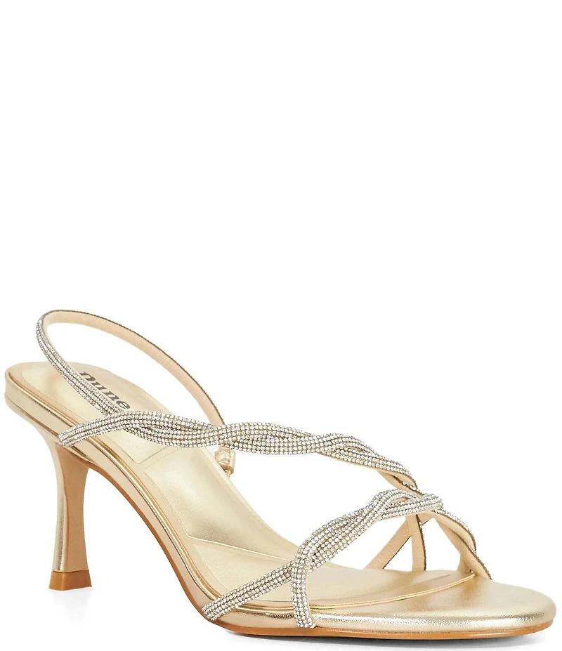Dune London Milene Rhinestone Metallic Twist Strap Dress Sandals