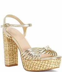 Dune London Minogue Leather Basketweave Block Heel Platform Sandals