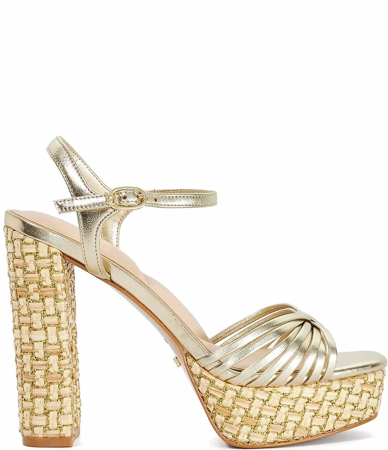 Dune London Minogue Leather Basketweave Block Heel Platform Sandals