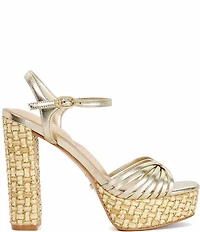 Dune London Minogue Leather Basketweave Block Heel Platform Sandals