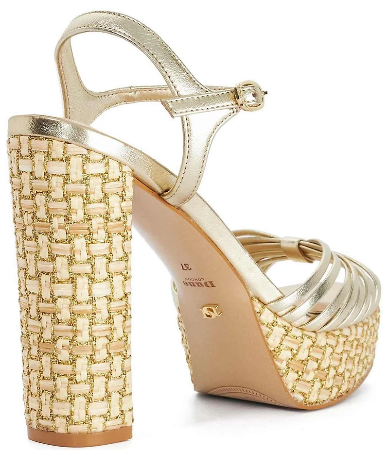 Dune London Minogue Leather Basketweave Block Heel Platform Sandals