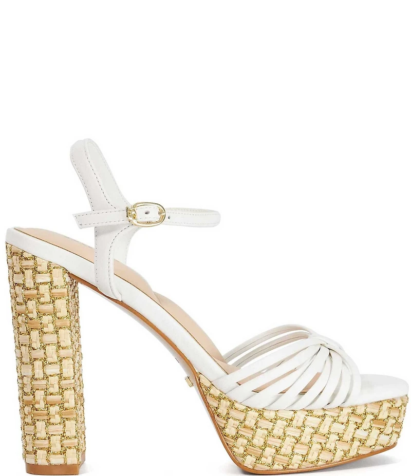 Dune London Minogue Leather Basketweave Block Heel Platform Sandals