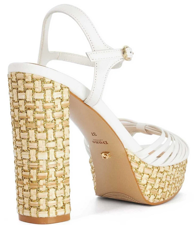 Dune London Minogue Leather Basketweave Block Heel Platform Sandals