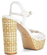 Dune London Minogue Leather Basketweave Block Heel Platform Sandals