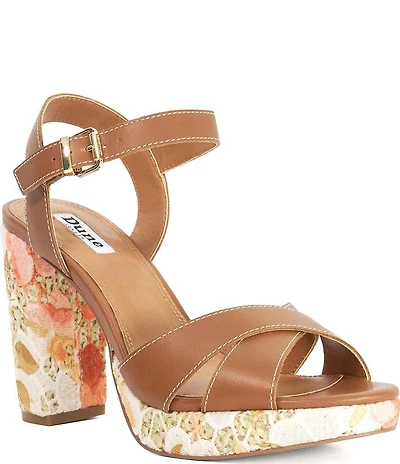 Dune London Monique Leather Floral Print Block Heel Platform Sandals