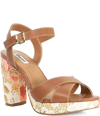 Dune London Monique Leather Floral Print Block Heel Platform Sandals