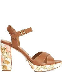 Dune London Monique Leather Floral Print Block Heel Platform Sandals