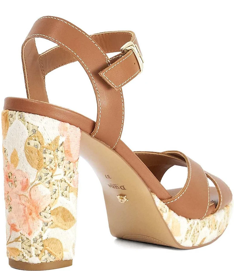 Dune London Monique Leather Floral Print Block Heel Platform Sandals