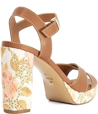 Dune London Monique Leather Floral Print Block Heel Platform Sandals