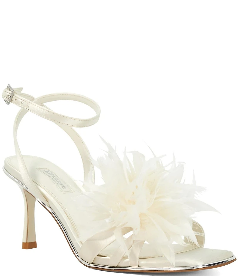 Dune London Mylove Satin Feather Pom-Pom Dress Sandals