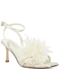 Dune London Mylove Satin Feather Pom-Pom Dress Sandals