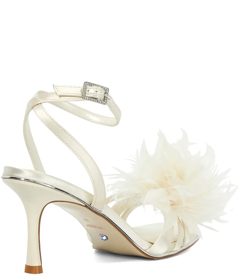 Dune London Mylove Satin Feather Pom-Pom Dress Sandals
