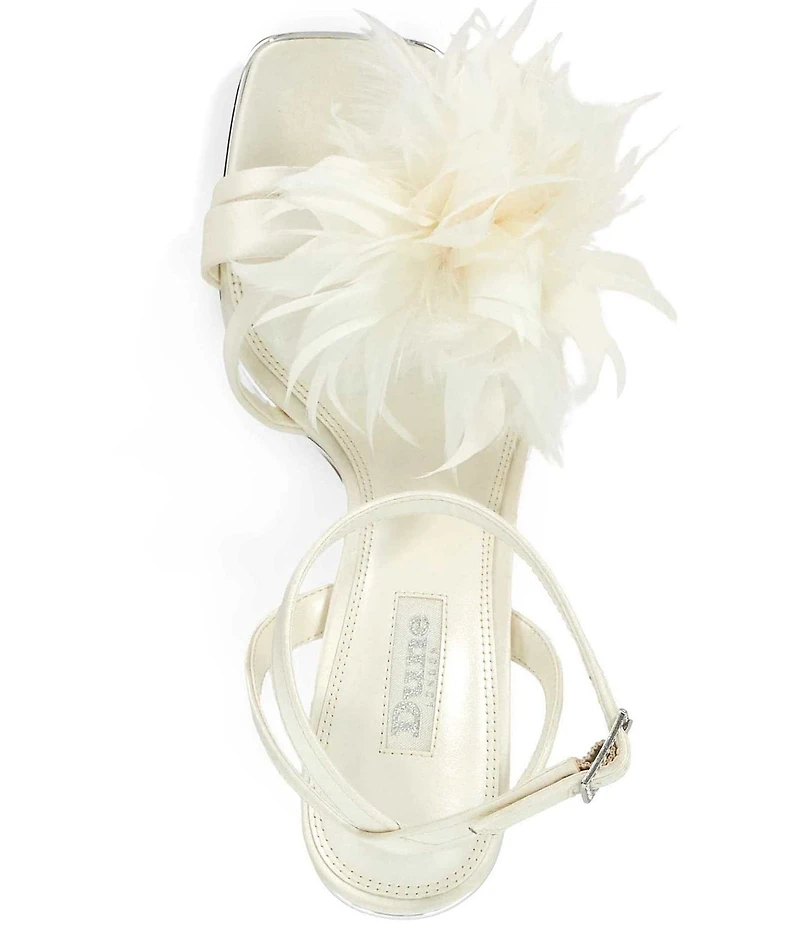 Dune London Mylove Satin Feather Pom-Pom Dress Sandals