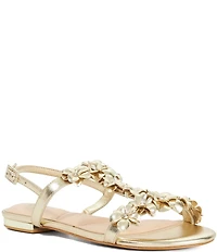 Dune London Nara T Strap Metallic Flat Sandals