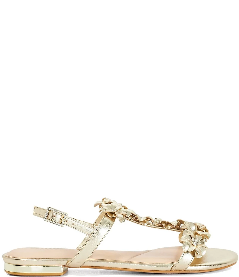 Dune London Nara T Strap Metallic Flat Sandals