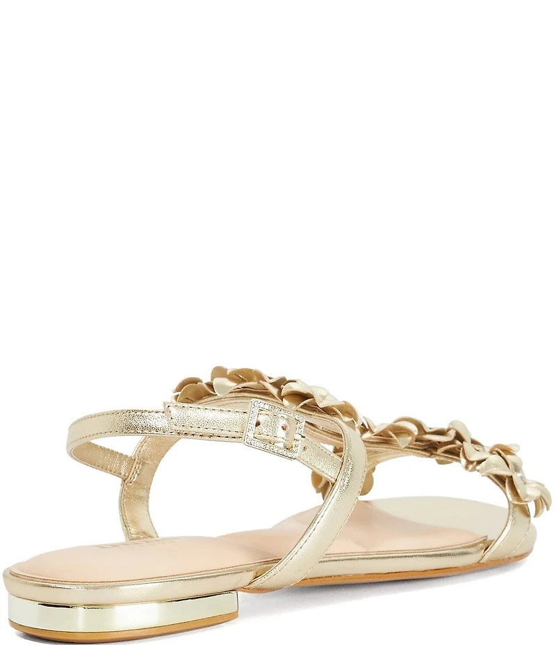 Dune London Nara T Strap Metallic Flat Sandals