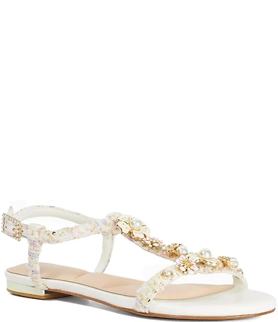 Dune London Nature Floral Fabric T-Strap Flat Sandals