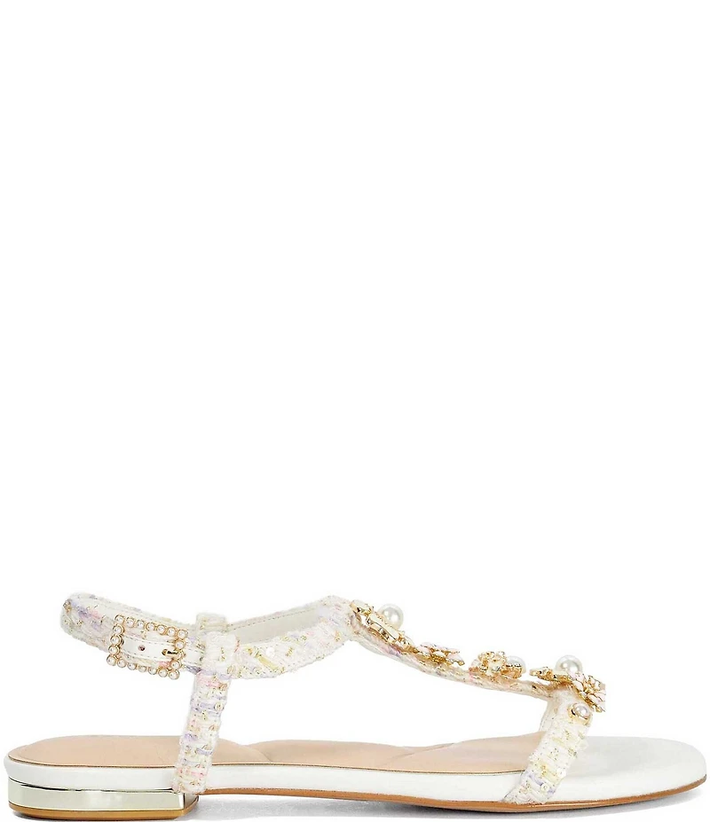 Dune London Nature Floral Fabric T-Strap Flat Sandals