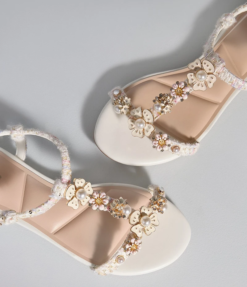 Dune London Nature Floral Fabric T-Strap Flat Sandals