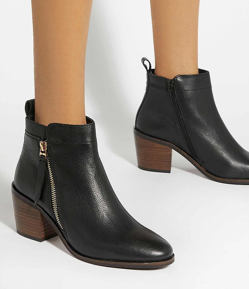 Dune London Paicing Leather Block Heel Ankle Booties
