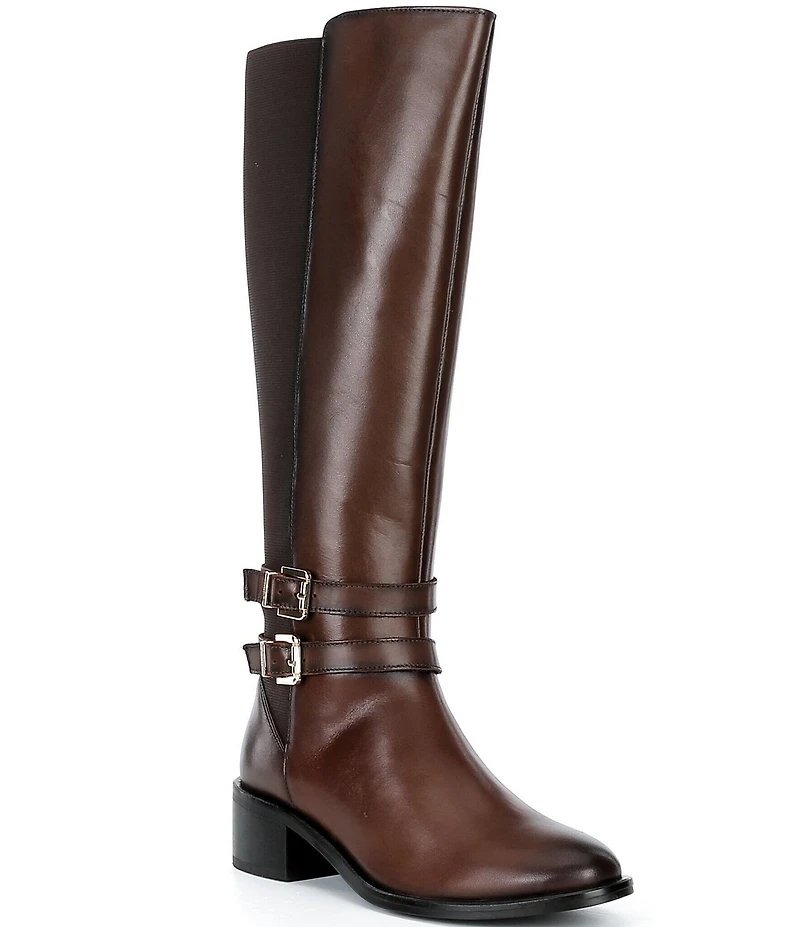 Dune London Tatter Leather Double Buckle Tall Boots