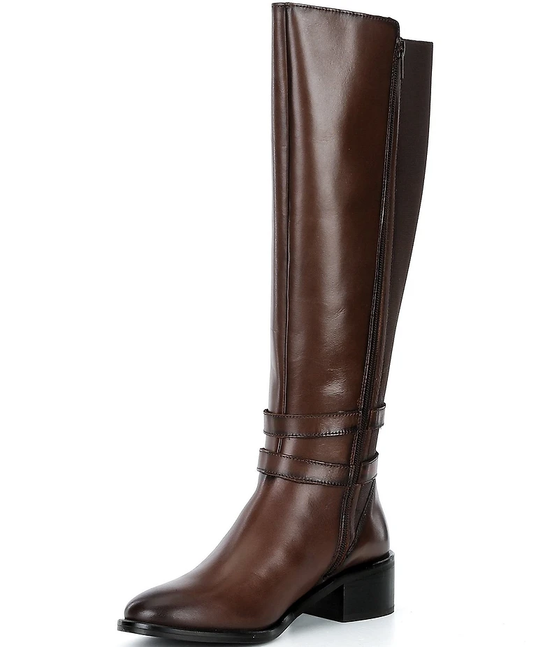 Dune London Tatter Leather Double Buckle Tall Boots