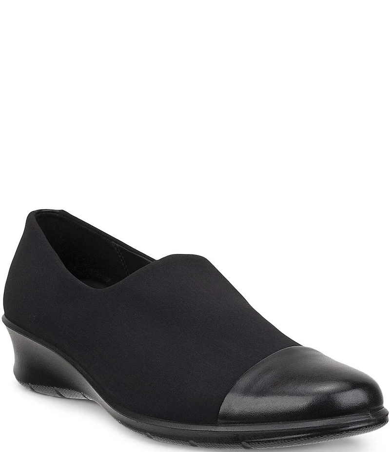 ECCO Felicia Stretch Textile and Leather Wedge Loafer Pumps