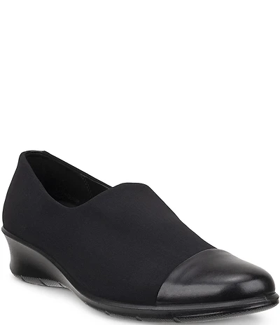 ECCO Felicia Stretch Textile and Leather Wedge Loafer Pumps