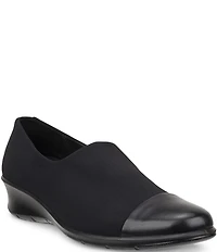 ECCO Felicia Stretch Textile and Leather Wedge Loafer Pumps