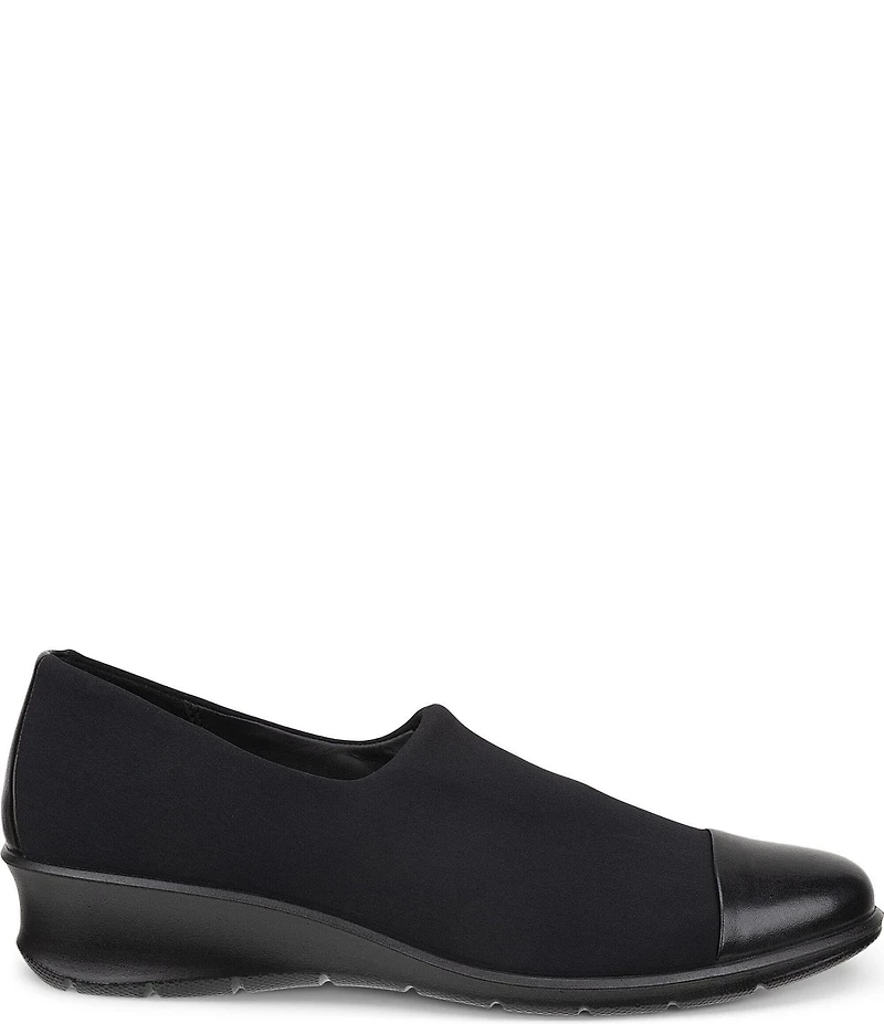 ECCO Felicia Stretch Textile and Leather Wedge Loafer Pumps