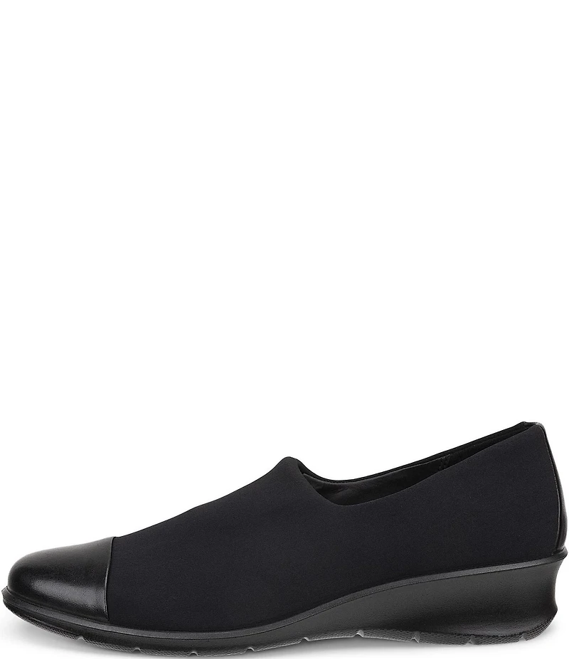 ECCO Felicia Stretch Textile and Leather Wedge Loafer Pumps