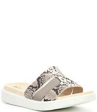 ECCO Flowt Leather Snake Print Slides