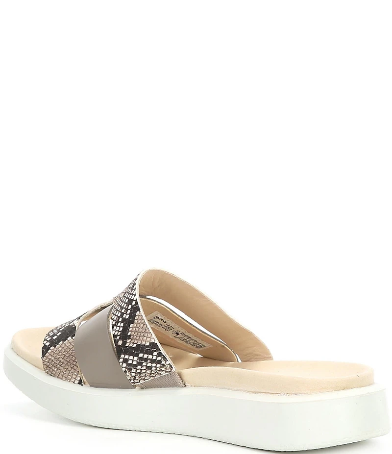 ECCO Flowt Leather Snake Print Slides