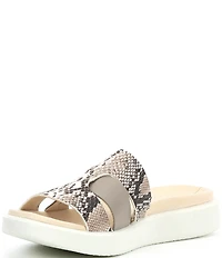ECCO Flowt Leather Snake Print Slides