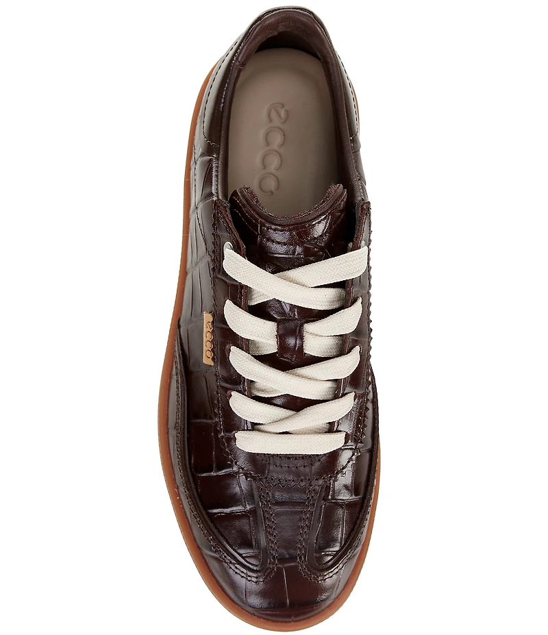 ECCO Soft 11 Croco Embossed Leather Lace Up Sneakers