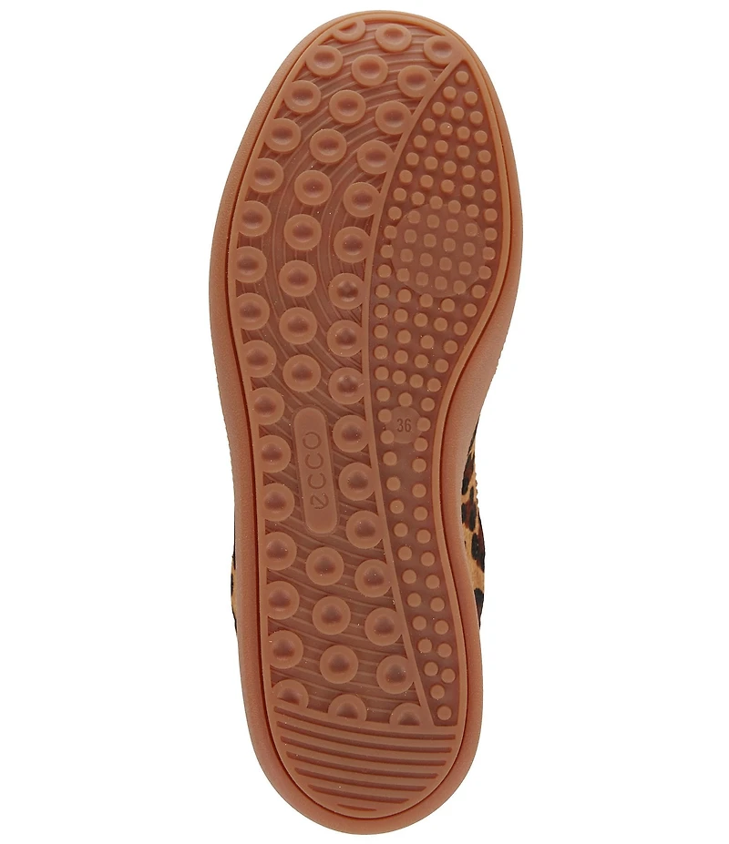 Ecco Soft 11 Leopard Print Calf Hair Lace Up Sneakers