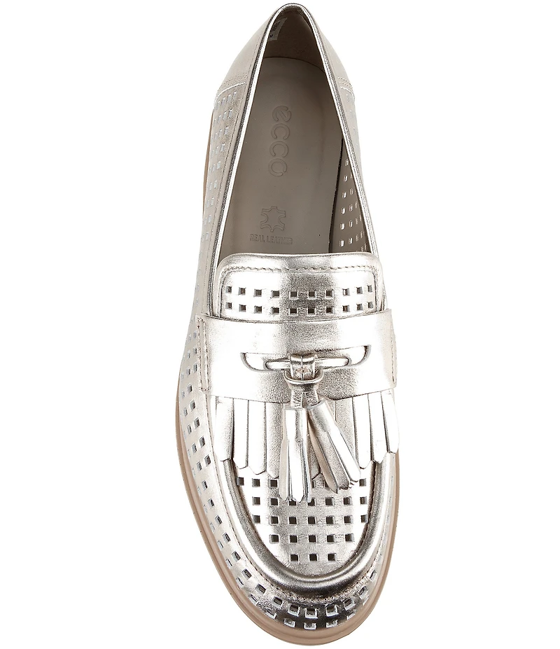 ECCO Women's Classic Perforated Leather Tassel Penny Loafers