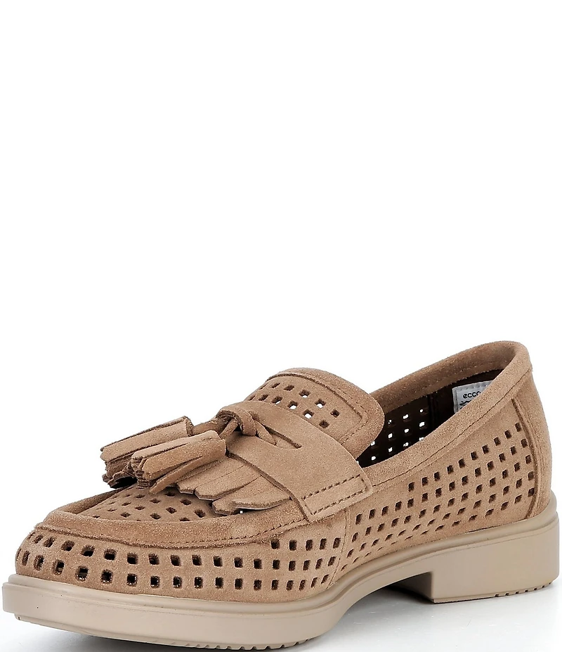 ECCO Women's Classic Perforated Suede Tassel Penny Loafers
