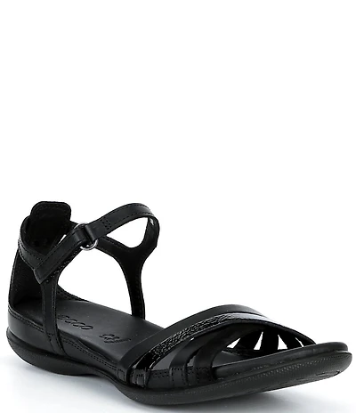 ECCO Women's Flash Leather and Patent Ankle Wrap Sandals