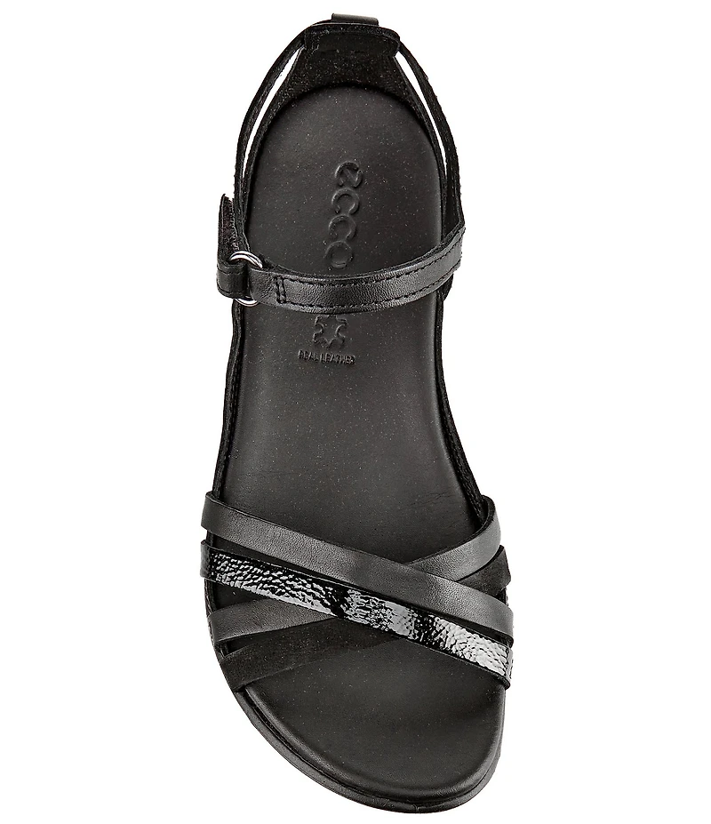 ECCO Women's Flash Leather and Patent Ankle Wrap Sandals