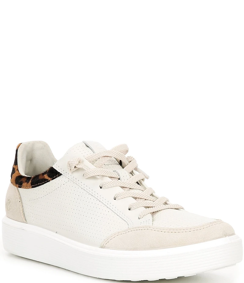 ECCO Women's Soft 60 Leopard Perforated Leather Lace Up Sneakers