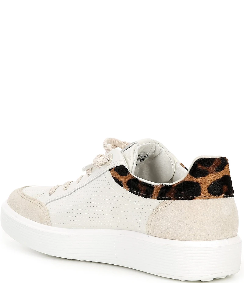ECCO Women's Soft 60 Leopard Perforated Leather Lace Up Sneakers
