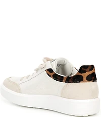 ECCO Women's Soft 60 Leopard Perforated Leather Lace Up Sneakers
