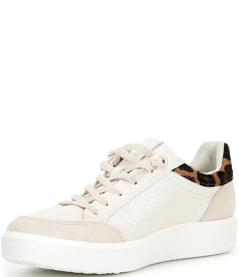 ECCO Women's Soft 60 Leopard Perforated Leather Lace Up Sneakers
